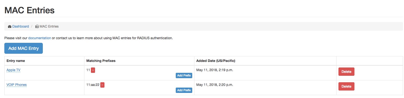 Screenshot of Mac entries
