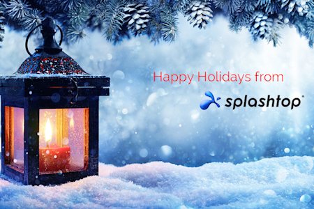 Happy Holidays from Splashtop banner featuring festive decorations and a warm seasonal greeting