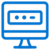 Blue icon of a computer monitor displaying a password entry field with three dots and a dash, symbolizing password protection or login on a digital device.