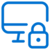 Blue outline icon of a computer monitor with a padlock, representing secure access or device security.