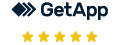 Logo for GetApp — stylized “GetApp” wordmark above five gold stars (5-star rating badge)