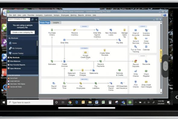 A iPhone using Splashtop to access a remote desktop to run Quickbooks