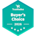 Teal TrustRadius award badge labeled ‘Buyer’s Choice 2026’ with star icons along the bottom.