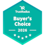 Teal TrustRadius award badge labeled ‘Buyer’s Choice 2026’ with star icons along the bottom.