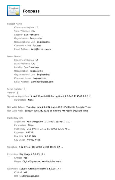 Screenshot of a PKI certificate