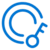 A blue outline of a key overlaps with two blue concentric semi-circles on a light gray background.
