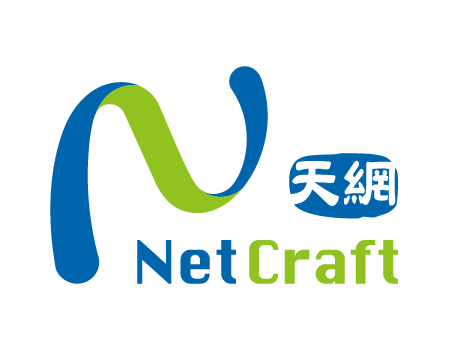 Logo with a blue and green stylized N shape, the text NetCraft below it, with Net in blue and Craft in green. To the right is a blue rounded rectangle containing white Chinese characters.