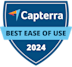 A blue badge with the Capterra logo and text that reads Best Ease of Use 2024.
