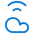A blue outline of a cloud with two curved lines above it, resembling a wireless signal, on a light gray background.