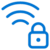 Blue icon showing a Wi-Fi signal next to a padlock, symbolizing a secure or protected wireless network.