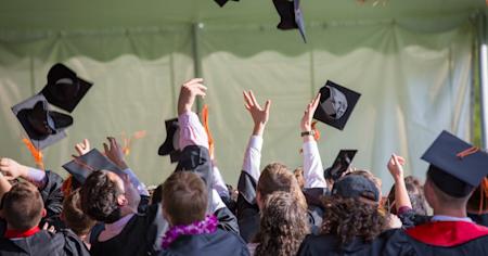 Students celebrating graduation.