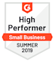 G2 High Performer Small Business Summer 2019 badge