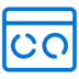 A blue icon of a web browser window with two incomplete circles inside, one on the left and one on the right, on a light gray background.