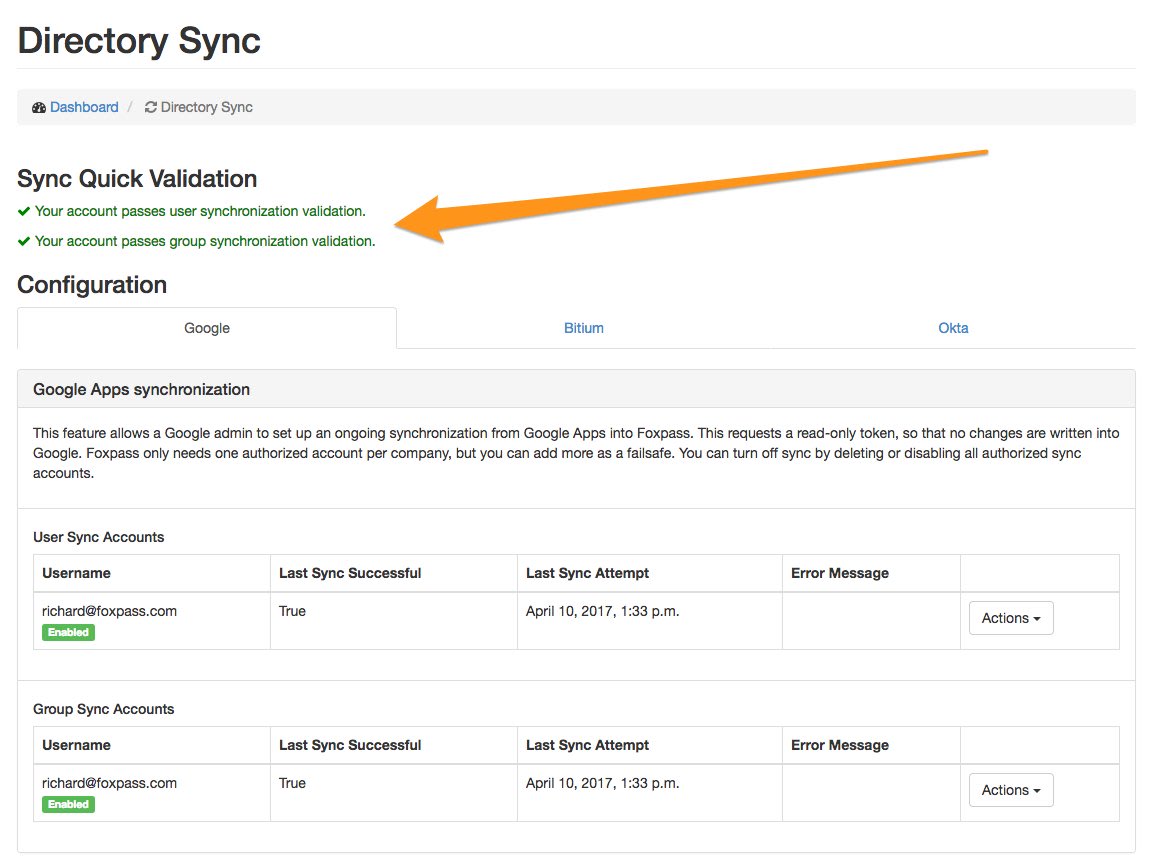 Screenshot of the directory sync tool showing the quick sync validation feature