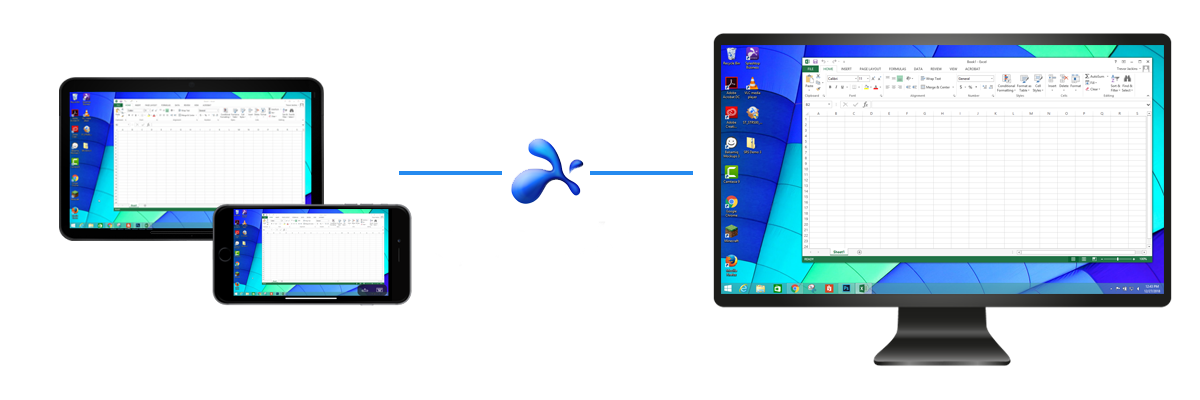 Splashtop remote access from a tablet and smartphone to a desktop computer,