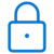 A simple blue padlock icon with a circular keyhole, displayed on a light gray background.