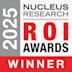 Image of the Nucleus Research ROI Awards 2025 logo with the word WINNER in bold white text on a red background at the bottom.