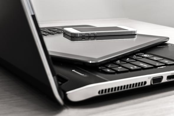 Three endpoints: A laptop, a tablet, and a smartphone.