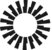 A circular design with black, rectangular shapes of varying lengths radiating outward from a central white circle, creating a sunburst or abstract piano key effect.