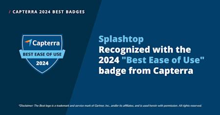 Splashtop recognized with 2024 "Best Ease of Use" badge from Capterra.