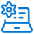 Blue line icon of a laptop with a gear symbol and text lines on the screen, representing settings or system configuration.