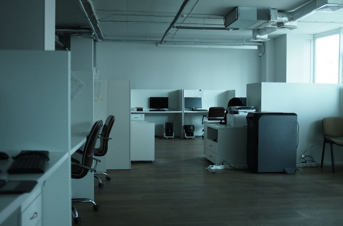 Computers in an office.