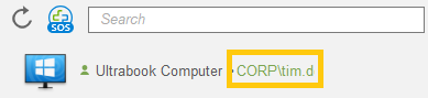 A search bar with the text “CORP\tim.d” highlighted in yellow below an icon of a Windows computer labeled “Ultrabook Computer.”.