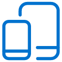 Blue outline icons of a smartphone and a tablet, with the tablet positioned slightly behind and to the right of the smartphone, on a light gray background.