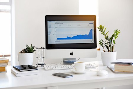 A desktop computer at a workstation.