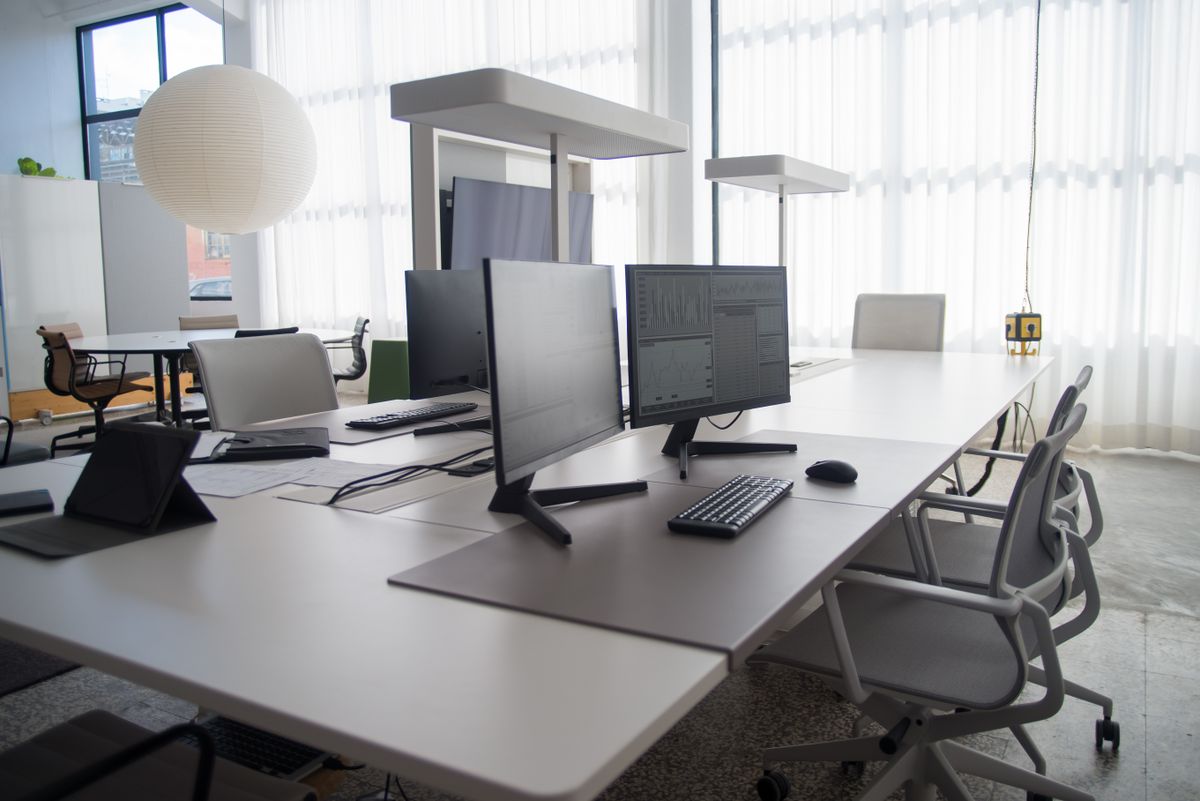 Computers in an office.