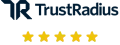 Logo for TrustRadius — stylized “TrustRadius” wordmark (blue-toned) with five gold stars below to denote a five-star rating badge.