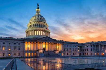 US capitol business front view during night time