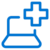 Blue icon of a laptop with a large medical cross symbol above it, suggesting digital healthcare or online medical services, on a light gray background.