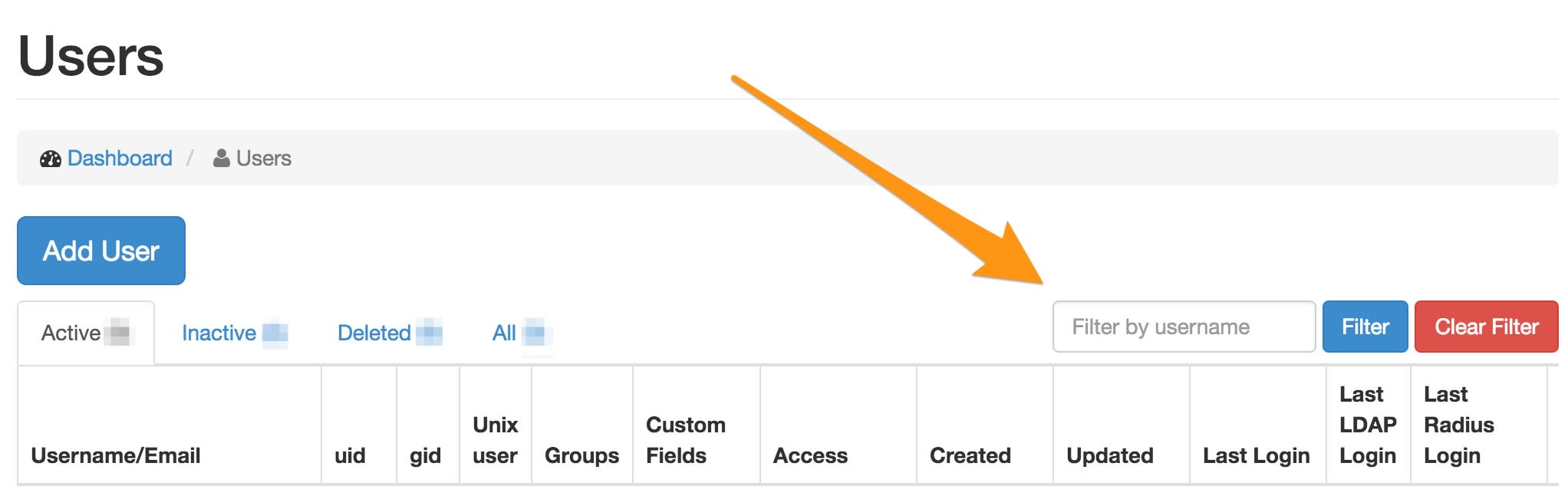 User filter feature