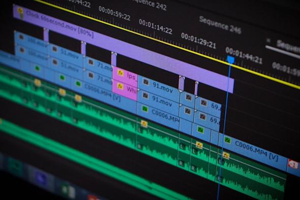 Close-up of video editing software on a computer screen