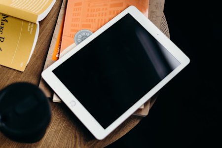 An iPad on a desk.
