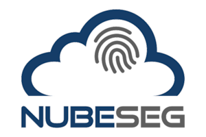 Logo featuring a blue cloud outline with a gray fingerprint inside. Below the cloud, the word NUBESEG appears in bold, modern blue and gray letters.