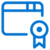 A blue outline of a rectangular browser window with a bookmark or ribbon icon attached to the lower right corner, symbolizing certification or achievement.