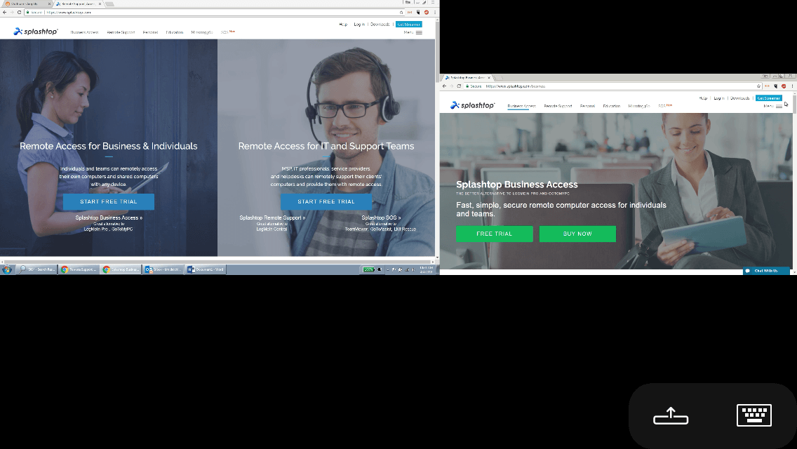 Splashtop Business Access screen showing two monitors