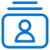 Blue icon of a person inside a rectangle, with three horizontal lines above the rectangle, on a light gray background.