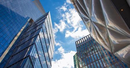 Office buildings towering in the sky.