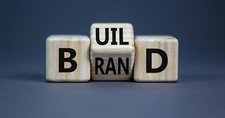 Words Build Brand formed with wooden blocks