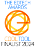 Logo for The EdTech Awards Cool Tool Finalist 2024, featuring overlapping orange and yellow loops forming a stylized E with the award title in blue, orange, and black text above and below the graphic.