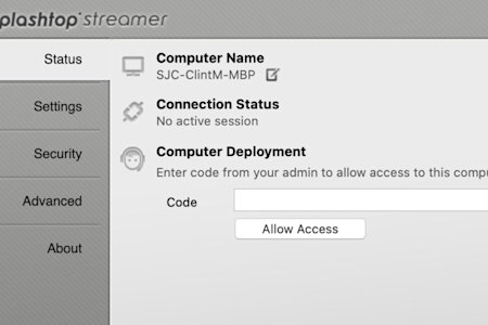 Screenshot showcasing Splashtop Streamer program in action