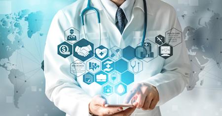 A doctor using Splashtop's remote desktop software to ensure cybersecurity.