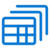 A blue icon of a table or spreadsheet with three overlapping rectangles in the background, suggesting multiple sheets or documents.