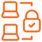 Icon with computers and lock representing full featured and fully managed