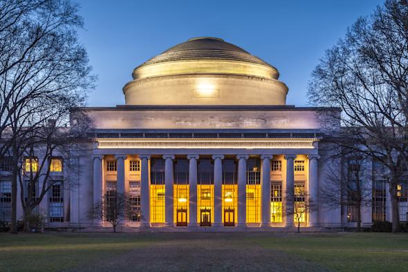 MIT's iconic Great Dome illuminated at dusk