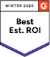 G2 award badge labeled ‘Best Estimated ROI – Winter 2026’ with a purple-accented bottom edge