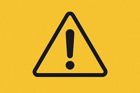 A black exclamation mark inside a black-outlined yellow triangle, symbolizing a warning or caution, on a solid yellow background.